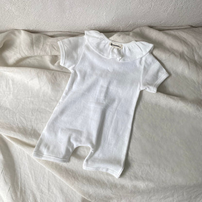 Hot Selling Summer Baby Kids Short Sleeves Solid Color Heart Hollow-out Pattern Rompers