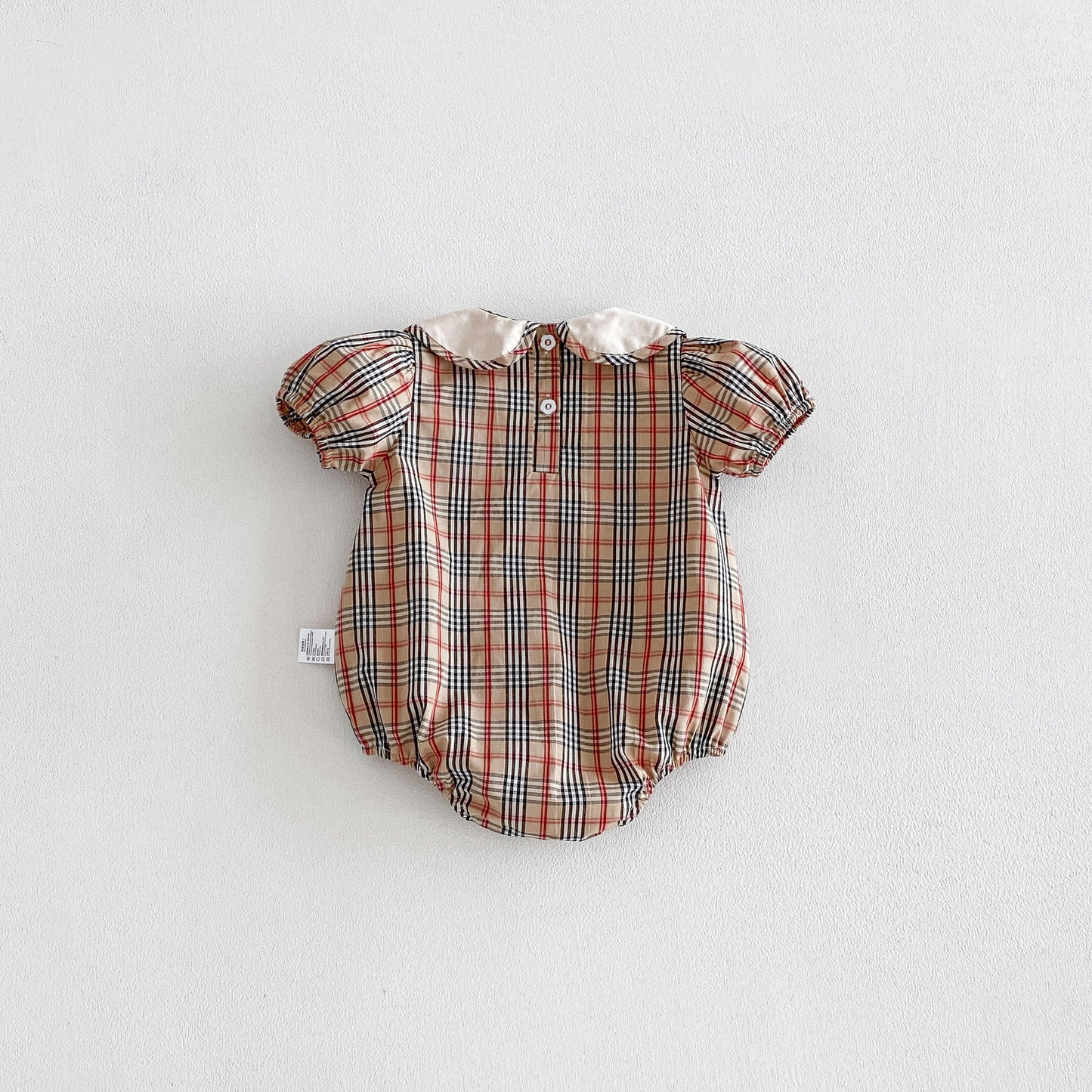 Design Summer Baby Kids Girls Short Sleeves Plaid Pattern Bodysuit