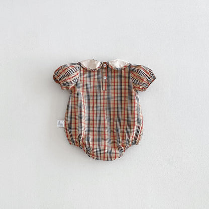 Design Summer Baby Kids Girls Short Sleeves Plaid Pattern Bodysuit