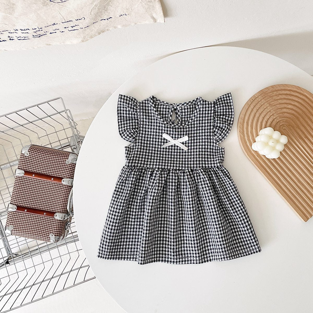 New Arrival Summer Baby Girls Plaid Fly Sleeves Dress With Bow