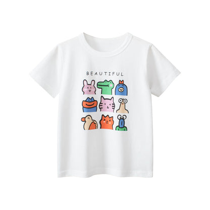 Summer Animals Cartoon Print Girls’ T-Shirt in European and American Style, MyKids-USA®, Baby & Toddler Tops, MyKids-USA - Size/Age - 90 (12-24M) - Color - White -  -  - TR2408161013-B