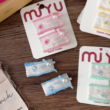 Collection of 2 Versatile Cute Flowers Embroidered Cloth Design Hair Clips, MyKids-USA®, Hair Pins, Claws & Clips, MyKids-USA -  -  -  -  -  -  - .