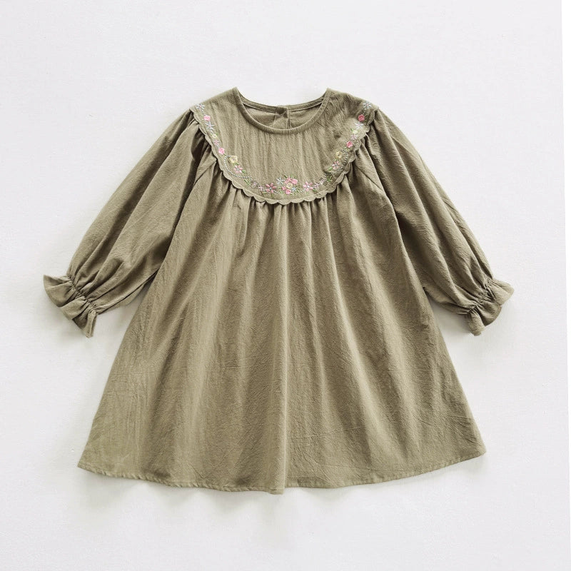 Arrival Autumn Girls Flowers Embroidery Pattern Long Sleeves Dress, MyKids-USA®, Baby & Toddler Dresses, MyKids-USA - Size/Age - 90 (12-24M) - Color - Green -  -  - TR2507302248-A