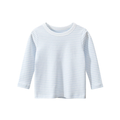 Baby Girl Striped Pattern Long Sleeved O-Neck Pullover Flesh Shirt