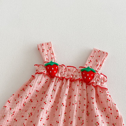 Design Summer Baby Kids Girls Pink Sleeveless Fruits Pattern Strap Bodysuit, MyKids-USA®, Baby One-Pieces, MyKids-USA -  -  -  -  -  -  - .