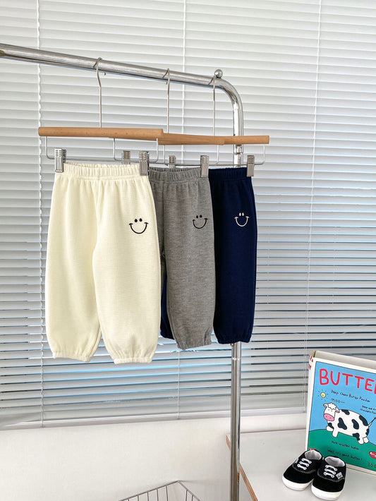 Spring Adorable Baby Kids Unisex Smiling Face Knitted Waffle Grid Thin Pants, MyKids-USA®, Baby & Toddler Bottoms, MyKids-USA -  -  -  -  -  -  - .