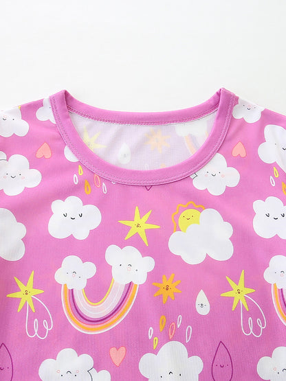 Arrival Summer Baby Kids Girls Short Sleeves Rainbow Pattern T-shirt and Shorts Clothing Set