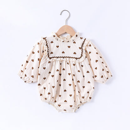 Spring Arrival Baby Girls Long Sleeves Simple Heart Pattern Onesies, MyKids-USA®, Baby One-Pieces, MyKids-USA - Size/Age - 66 (3-6M) - Color - Apricot -  -  - TR2502282330-A