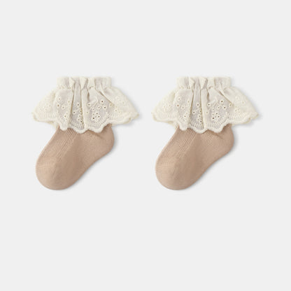 Autumn and Spring Baby Kids Girls Breathable Lace Trim Vintage Socks, MyKids-USA®, Baby & Toddler Socks & Tights, MyKids-USA - Size/Age - S (0-1Y) - Color - Khaki -  -  - TR2601081405-D.