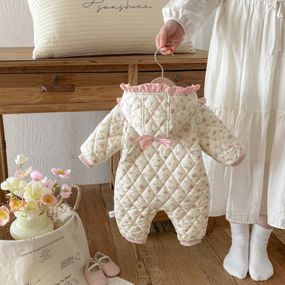 Winter Arrival Baby Girls Long Sleeves Floral Pattern Fleece-Lined Hooded Rompers, MyKids-USA®, Baby One-Pieces, MyKids-USA -  -  -  -  -  -  - .