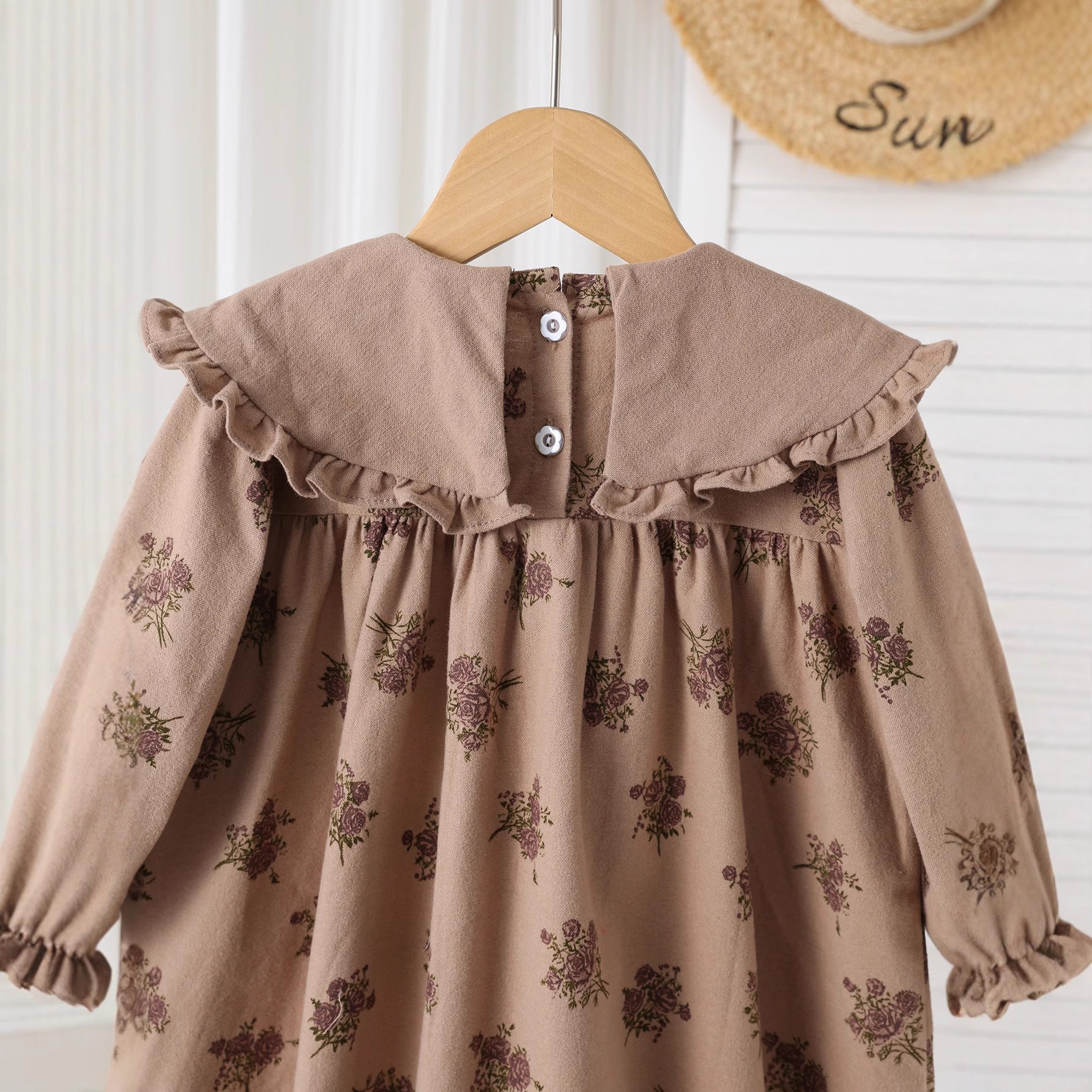 Autumn Arrival Baby Kids Girls Floral Pattern Long Sleeves Dress with Embroidered Collar, MyKids-USA®, Baby & Toddler Dresses, MyKids-USA -  -  -  -  -  -  - 