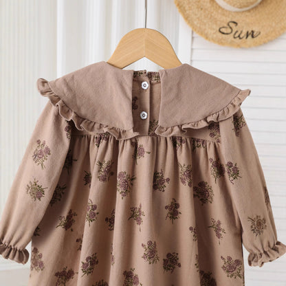 Autumn Arrival Baby Kids Girls Floral Pattern Long Sleeves Dress with Embroidered Collar, MyKids-USA®, Baby & Toddler Dresses, MyKids-USA -  -  -  -  -  -  - 