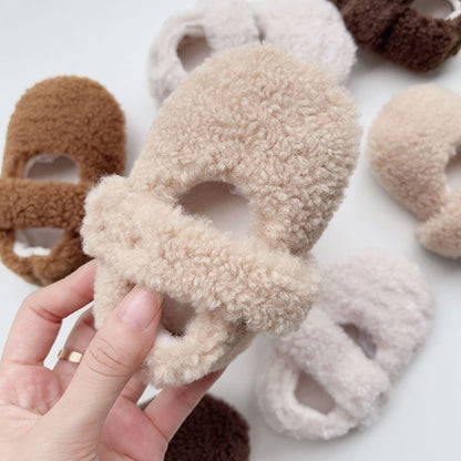 Infant Baby Solid Color Plush Warm Shoes In Winter