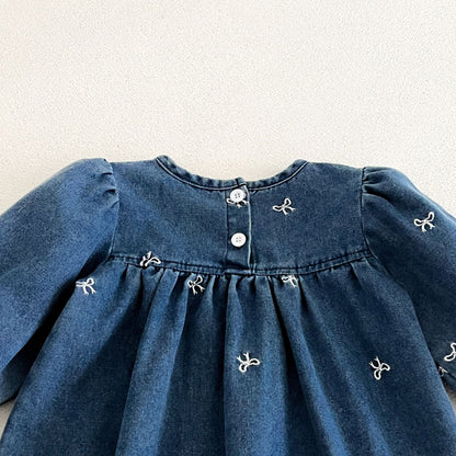MyKids-USA® Autumn Embroidered Pattern Baby Kids Girls Princess Denim Dress