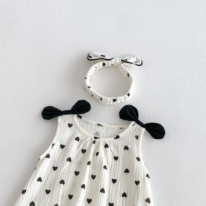 Summer Arrival Baby Girls Sleeveless Hearts Pattern Bodysuit