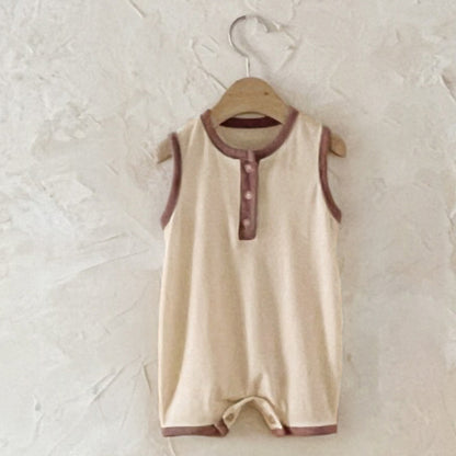 Summer Arrival Baby Unisex Simple Color Patchwork Sleeveless Crew Neck Rompers, MyKids-USA®, Baby One-Pieces, MyKids-USA - Size/Age - 66 (3-6M) - Color - Beige -  -  - TR2505112210-A
