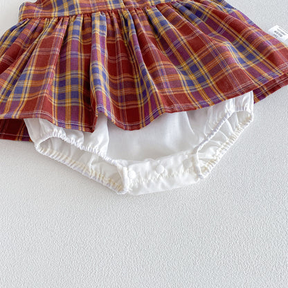 Design Summer Baby Kids Girls Sleeveless Plaid Pattern Bodysuit