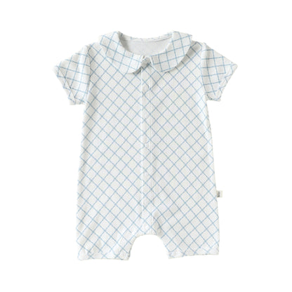 Summer Arrival Baby Unisex Short Sleeves Geometric Pattern Single Breasted Rompers, MyKids-USA®, Baby & Children's One-Pieces, MyKids-USA - Size/Age - 66 (3-6M) - Color - Blue -  -  - TR2604212301-B.