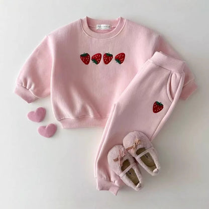 Autumn Baby Kids Unisex Casual Strawberry Embroidered Pattern Long Sleeves Top Pullover and Pants Clothing Set, MyKids-USA®, Baby & Toddler Outfits, MyKids-USA - Size/Age - 66 (3-6M) - Color - Pink -  -  - TR2505162207-B