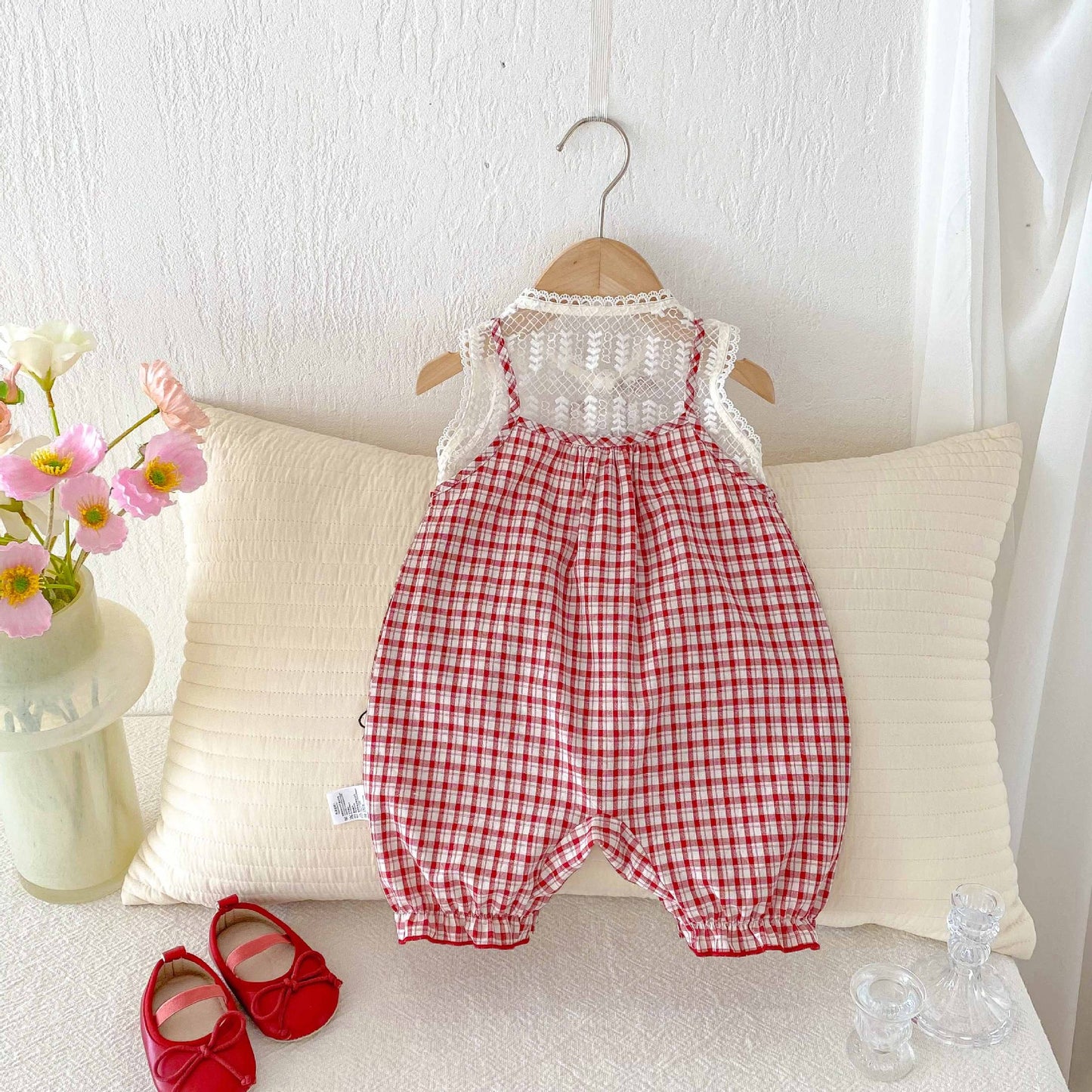 Summer Arrival Baby Girls Cute Lace Patchwork Sleeveless Plaid Rompers, MyKids-USA®, Baby One-Pieces, MyKids-USA -  -  -  -  -  -  - 