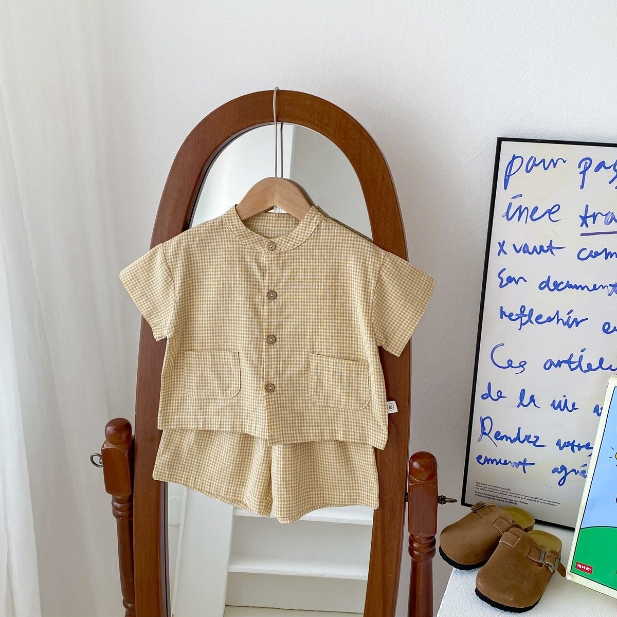 Baby Kids Boys Plaid/Solid Short Sleeves Top Shirt And Shorts Casual Clothing Set, MyKids-USA®, Baby & Toddler Outfits, MyKids-USA - Size/Age - 80 (9-12M) - Color - Yellow -  -  - TR2401191704-C.