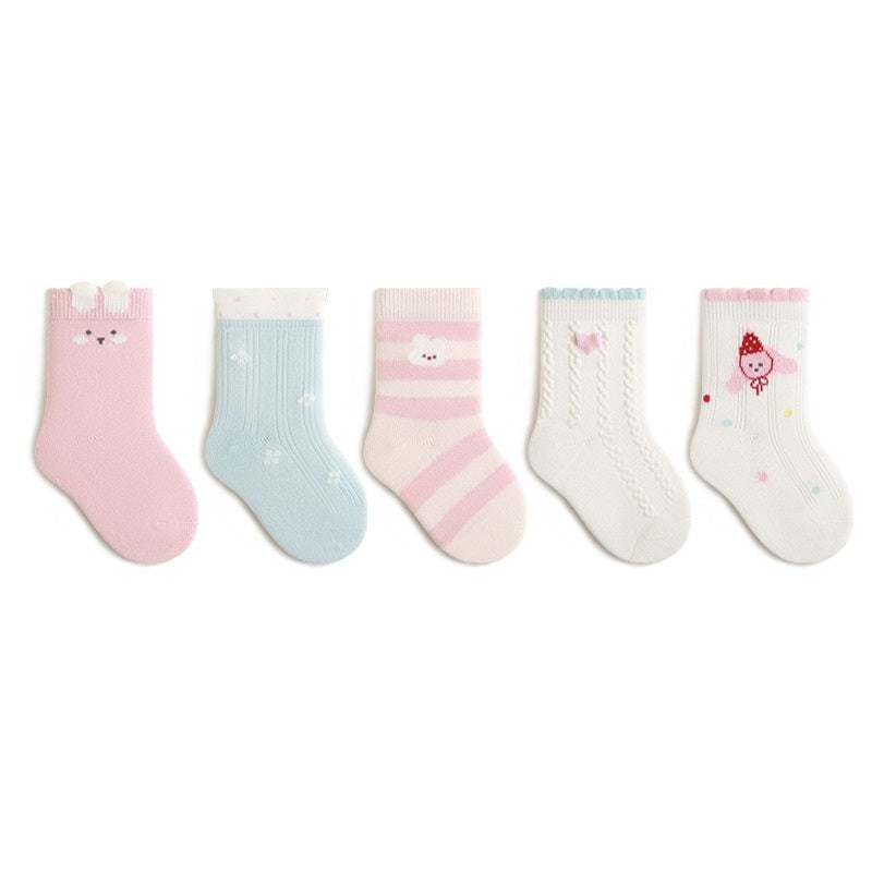 Autumn and Spring Baby Boys and Girls Cute Cartoon and Striped Pattern Socks 1 Lot=5-Pair Set, MyKids-USA®, Baby & Toddler Socks & Tights, MyKids-USA - Size/Age - S (0-1Y) - Color - Pink -  -  - TR2601311047-H.