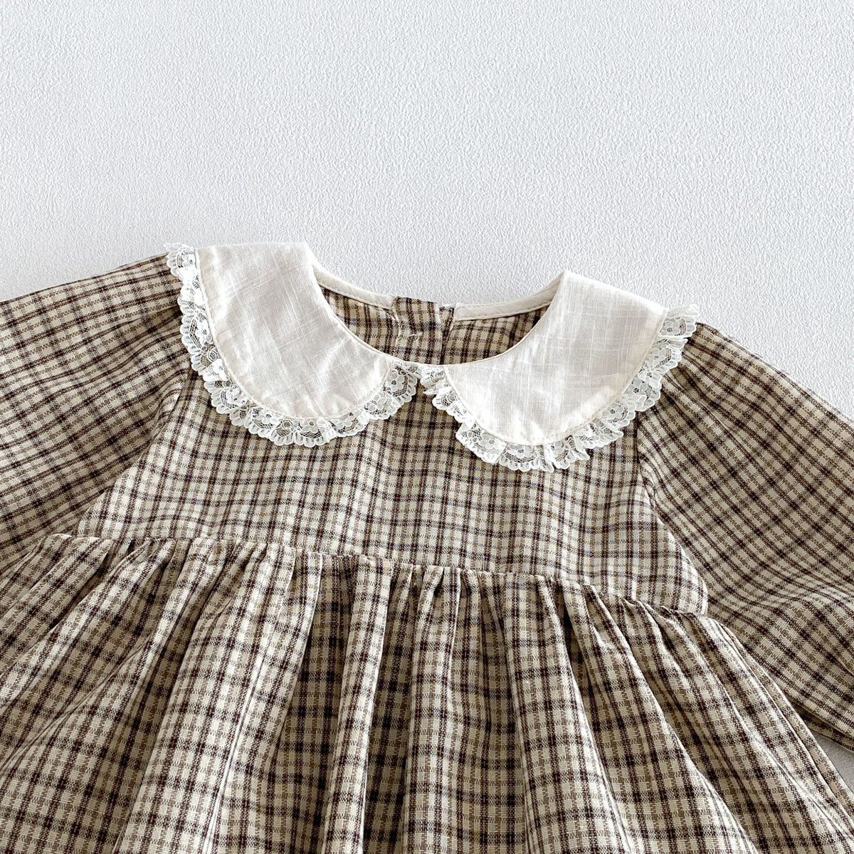 MyKids-USA® Autumn Arrival Baby Girls Long Sleeves Lace Trim Plaid Bodysuit Dress