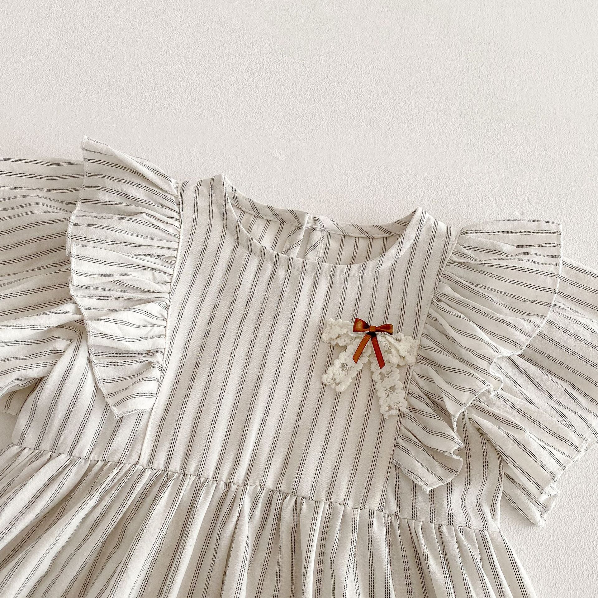 Summer Arrival Baby Girl Striped Pattern Short Sleeves Dress with Butterfly-bow Decoration, MyKids-USA®, Baby & Toddler Dresses, MyKids-USA -  -  -  -  -  -  - 