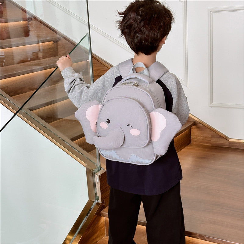 Adorable Cartoon Elephant Design Canvas Backpack For Kindergarten Kids