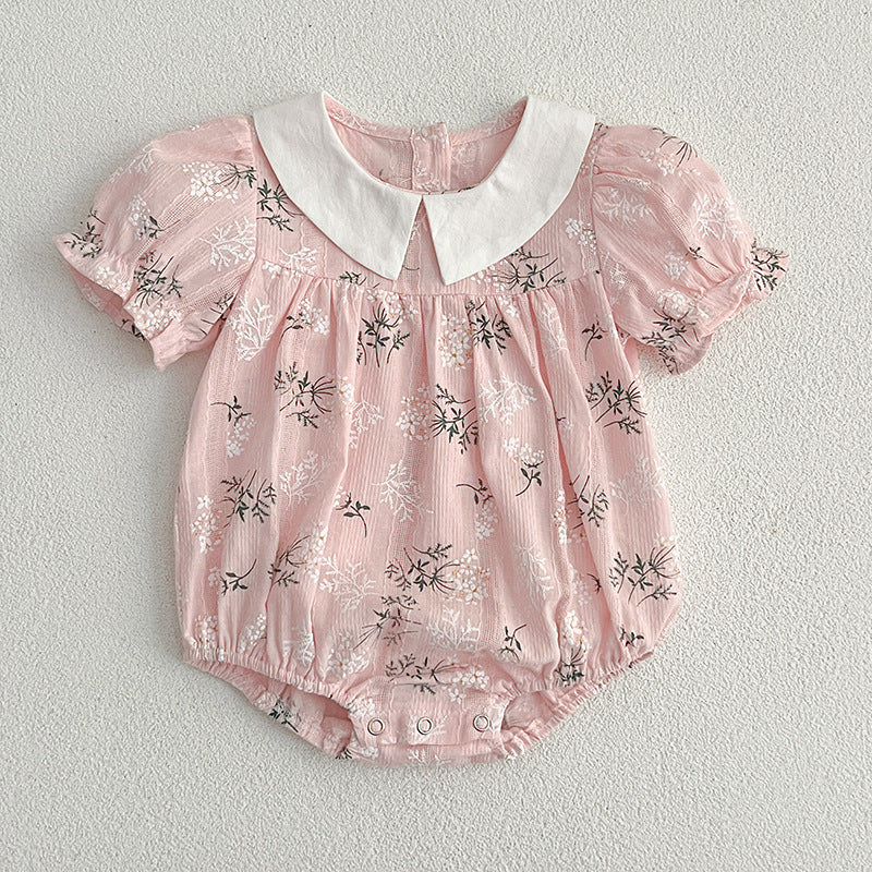 Arrival Summer Girls Peter Pan Collar Short Sleeves Onesies And Dress – Princess Sister Matching Set, MyKids-USA®, Baby & Toddler Outfits, MyKids-USA - Size/Age - 66 (3-6M) - Color - Pink -  -  - TR2404071125-D