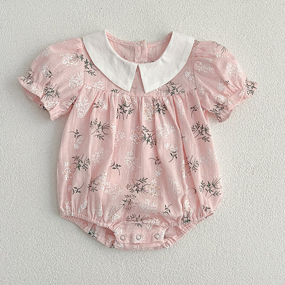 Arrival Summer Girls Peter Pan Collar Short Sleeves Onesies And Dress – Princess Sister Matching Set, MyKids-USA®, Baby & Toddler Outfits, MyKids-USA - Size/Age - 66 (3-6M) - Color - Pink -  -  - TR2404071125-D