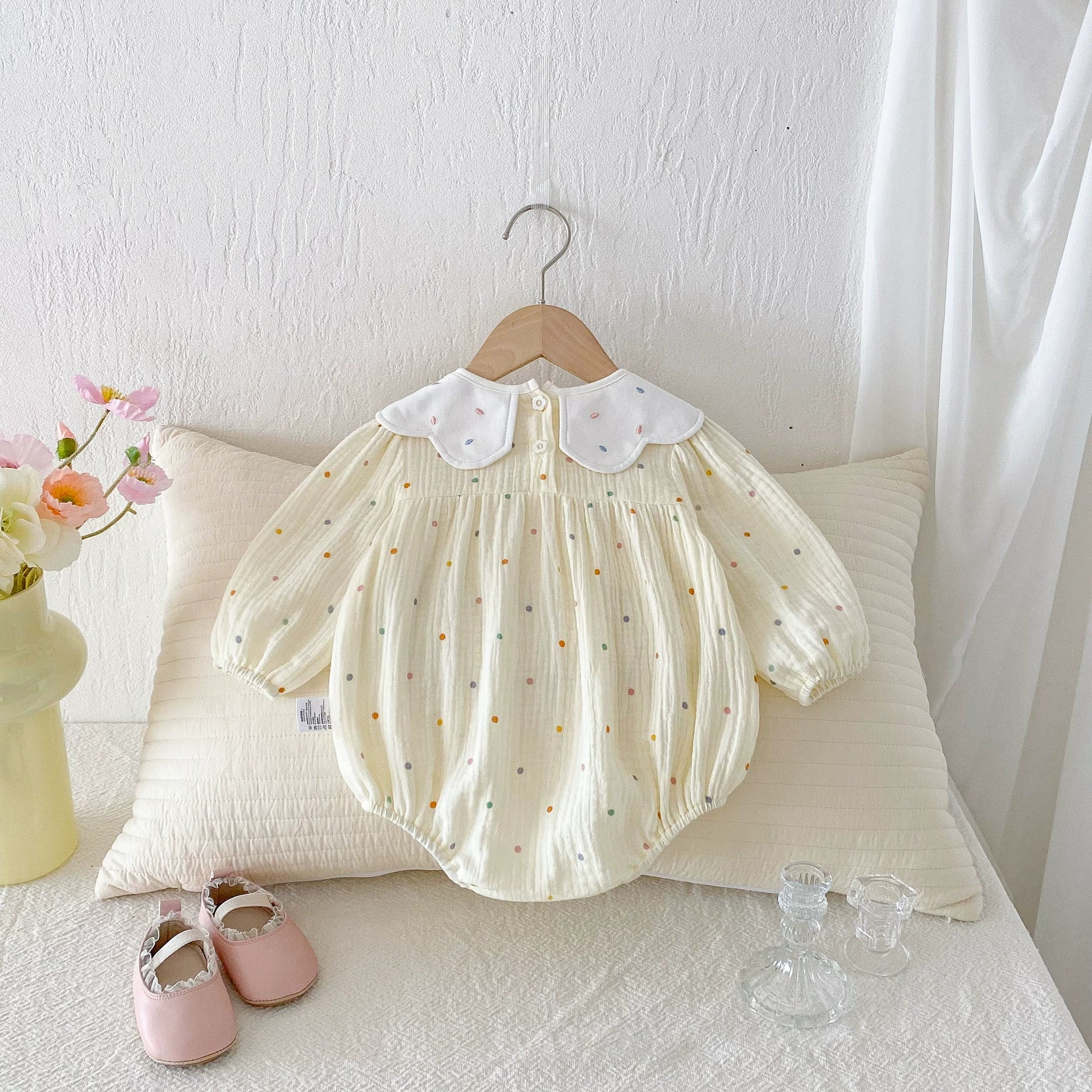 Autumn Hot Selling Baby Girls Dots Pattern Long Sleeves Onesies Bodysuits with Animals Embroidered Collar, MyKids-USA®, Baby One-Pieces, MyKids-USA -  -  -  -  -  -  - 