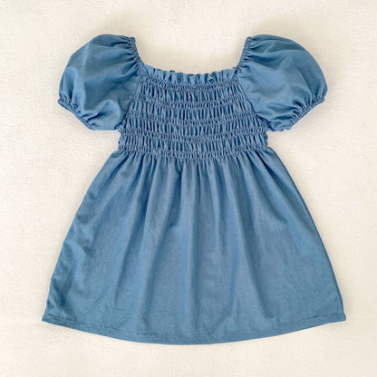 Summer Girls Solid Color Square Neck Short Sleeves Onesies and Dress – Princess Sister Matching Set, MyKids-USA®, Baby & Children's Outfits, MyKids-USA - Size/Age - 66 (3-6M) - Color - Blue -  -  - TR2604111224-A.