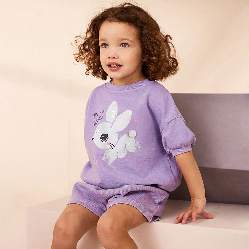 Set of Girls’ Animals Cartoon Pattern Short Sleeves T-shirt and Shorts in European and American Style for Summer, MyKids-USA®, Baby & Toddler Outfits, MyKids-USA - Size/Age - 90 (12-24M) - Color - Purple -  -  - TR2503062357-A