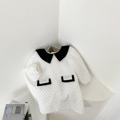 Arrival Autumn Girls French Fashion Argyle Pattern Long Sleeves Dress with Collar, MyKids-USA®, Baby & Toddler Dresses, MyKids-USA - Size/Age - 90 (12-24M) - Color - White -  -  - TR2408221713-B