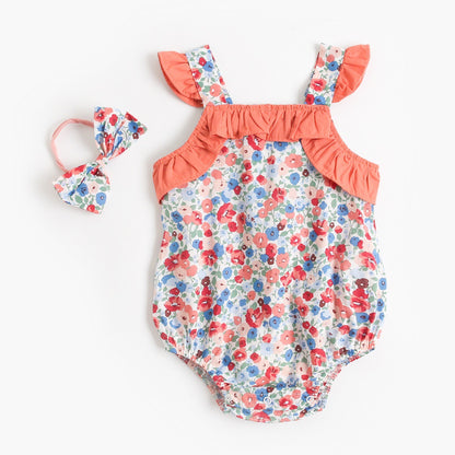 New Design Summer Baby Girls Floral Pattern Sleeveless Strap Onesies