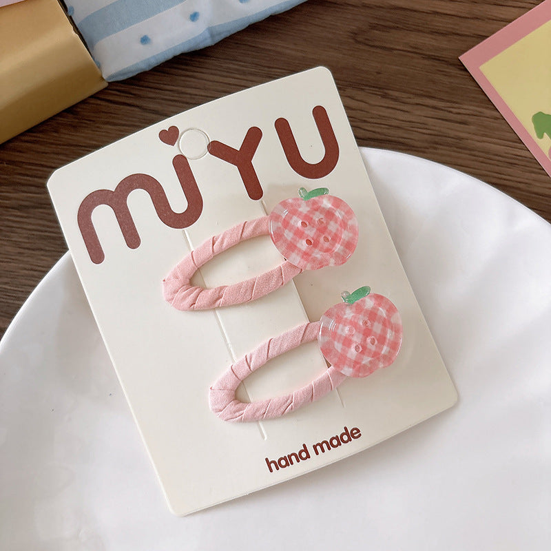 Collection of 2 Versatile Fruits Pattern Hair Clips and Hair Ties, MyKids-USA®, Hair Pins, Claws & Clips, MyKids-USA - Size/Age - Average Size (0-12Y） - Color - Light Pink -  -  - TR2602011207-A.