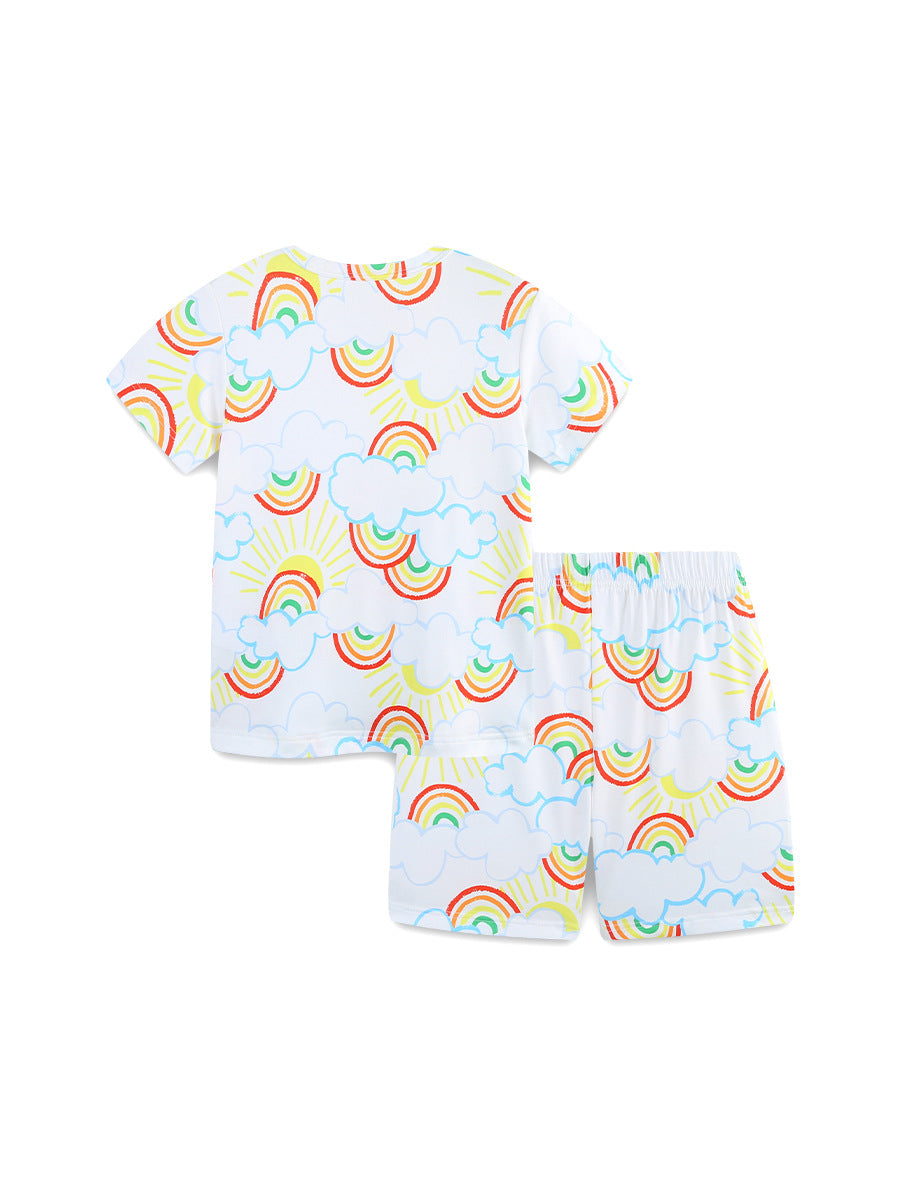 Arrival Summer Baby Kids Girls Short Sleeves Rainbow Pattern T-shirt and Shorts Clothing Set