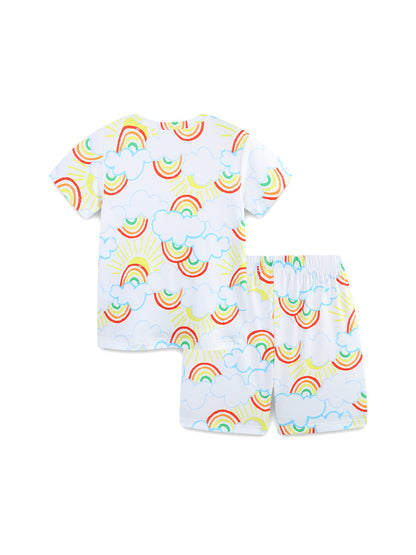 Arrival Summer Baby Kids Girls Short Sleeves Rainbow Pattern T-shirt and Shorts Clothing Set
