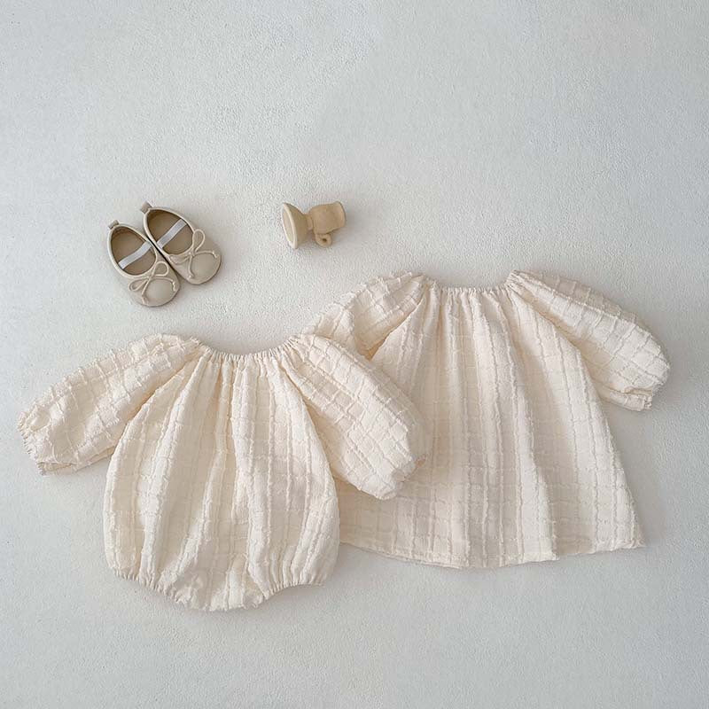 New Design Autumn Baby Kids Girls Solid Color Simple Plaid Pattern Dress And Onesies Clothing Set