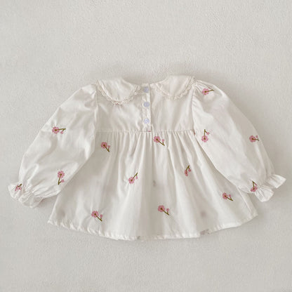 MyKids-USA® Arrival Autumn Baby Kids Girls Long Sleeves Flowers Pattern Embroidered Top