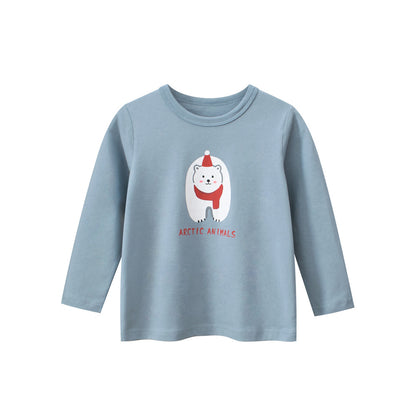 Kids Girls Polar Bear Cartoon Print Crew Neck Long Sleeves Shirt, MyKids-USA®, Baby & Toddler Outerwear, MyKids-USA - Size/Age - 90 (12-24M) - Color - Blue -  -  - TR2408270928-A