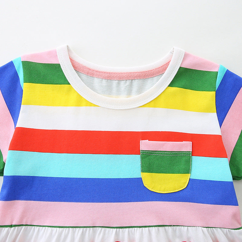 Summer Hot Selling Colorful Rainbow Striped Pattern Short Sleeves Dress for Stylish Girls, MyKids-USA®, Baby & Toddler Dresses, MyKids-USA -  -  -  -  -  -  - 
