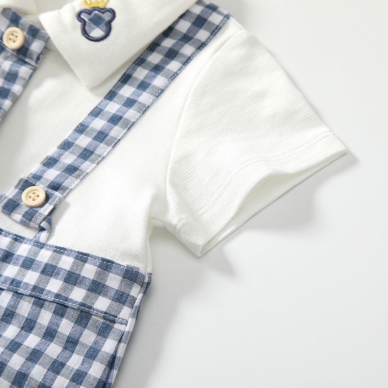 Summer Arrival Baby Boys Short Sleeves Cute Plaid Pattern Preppy Style Rompers, MyKids-USA®, Baby One-Pieces, MyKids-USA -  -  -  -  -  -  - 