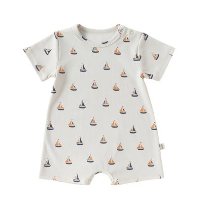 Summer Arrival Baby Short Sleeves Marine and Geometric Pattern Rompers, MyKids-USA®, Baby & Children's One-Pieces, MyKids-USA - Size/Age - 66 (3-6M) - Color - Beige -  -  - TR2605142342-A.