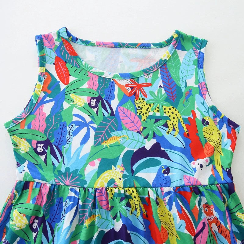 Summer Arrival Jungle and Animals Pattern Sleeveless Dress for Stylish Girls, MyKids-USA®, Baby & Toddler Dresses, MyKids-USA -  -  -  -  -  -  - 