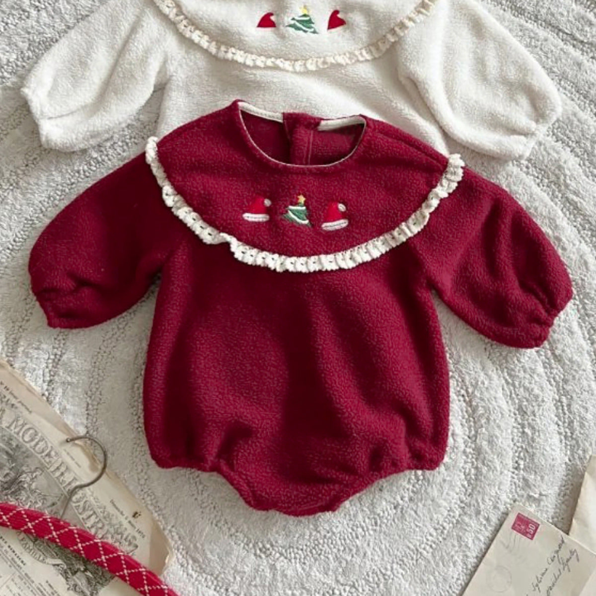 Winter and Spring Arrival Baby Unisex Fluffy Long Sleeves Christmas Pattern Bodysuit, MyKids-USA®, Baby One-Pieces, MyKids-USA - Size/Age - 66 (3-6M) - Color - Red -  -  - TR2601181937-B.