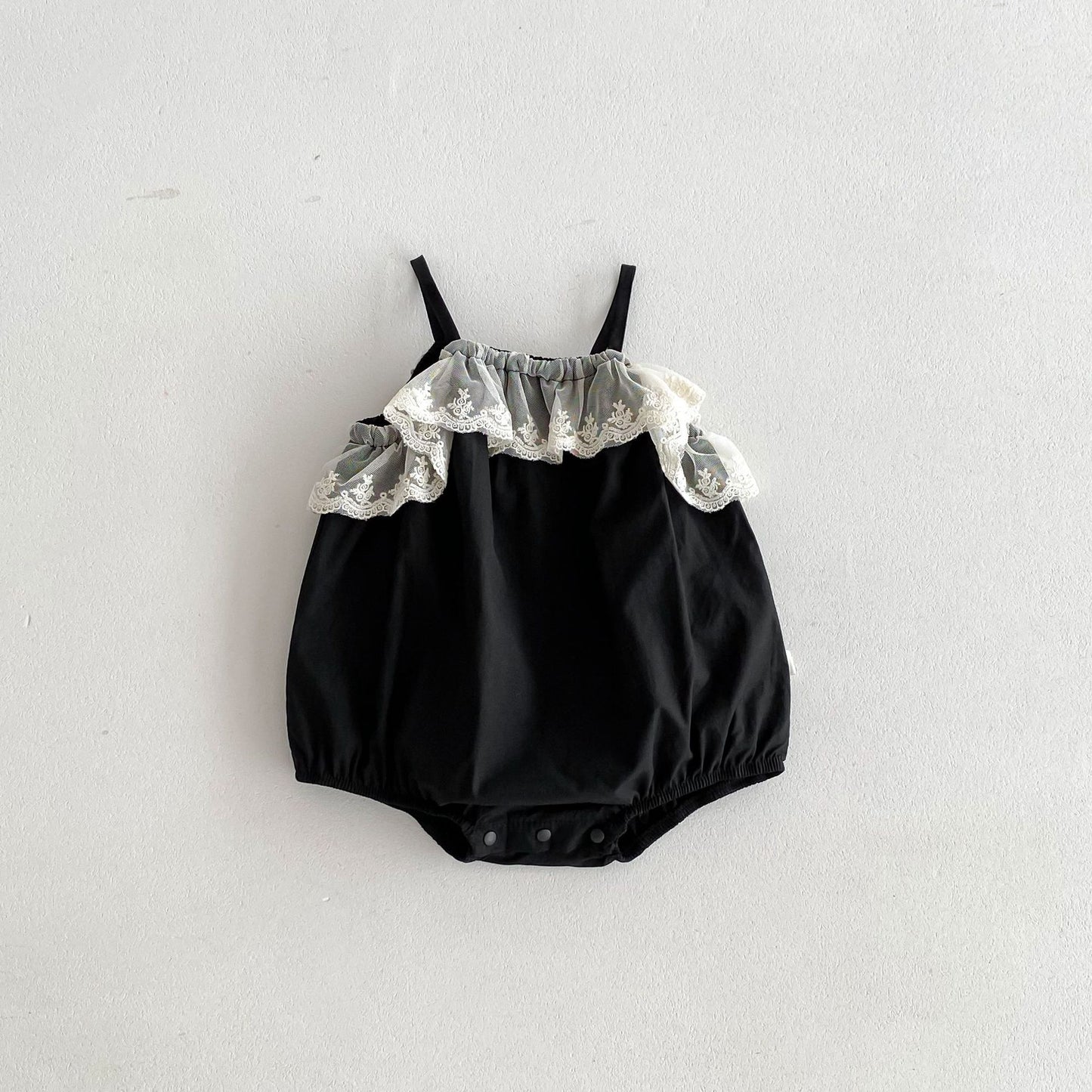 Summer Arrival Baby Girls Sleeveless Color Patchwork Strap Bodysuit, MyKids-USA®, Baby One-Pieces, MyKids-USA - Size/Age - 66 (3-6M) - Color - Black -  -  - TR2603211821-A.
