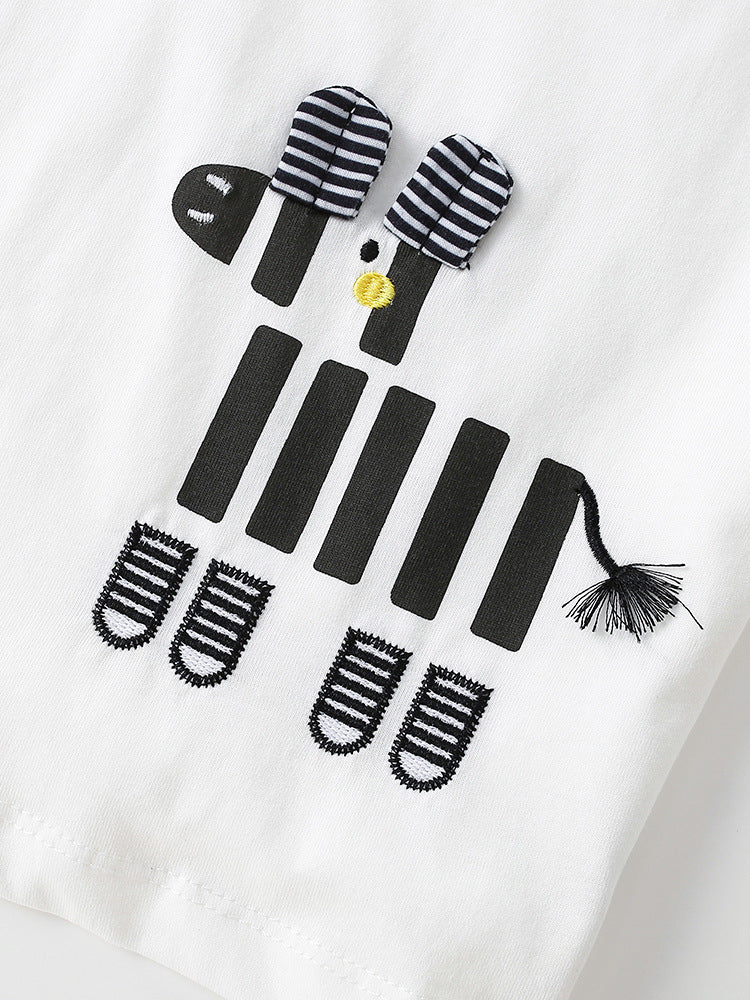 Arrival Summer Baby Kids Boys Short Sleeves Cartoon Pattern T-shirt and Striped Shorts Clothing Set