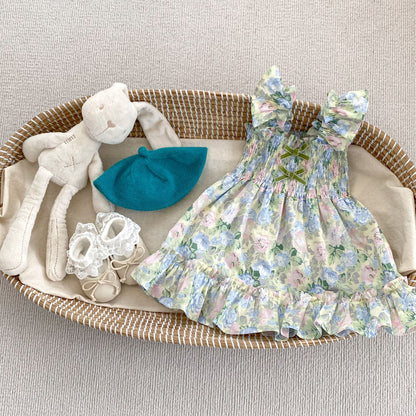 New Design Summer Girls Oil Floral Print Sleeveless Strap Onesies And Dress – Princess Sister Matching Set